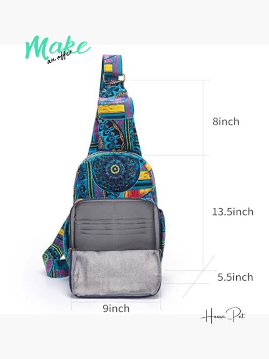Canvas Bohemian Crossbody Backpack Sling Bag with Multiple Compartments